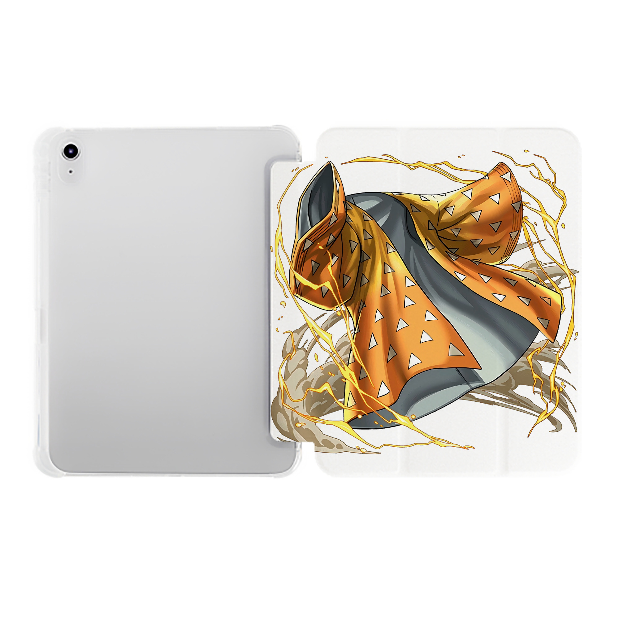 （画像用） 鬼滅の刃（きめつのやいば）我妻 善逸／あがつま ぜんいつ Agatsuma Zenitsu IPad ケース ペン収納付き 三つ折りスタンド PUレザー×シリコン 対応機種9.5/10.5/10.9インチ